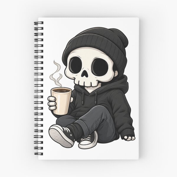 Item preview, Cozy Skeleton Drinking Coffee Cute Goth Beanie Hoodie Art designed and sold by QCena.