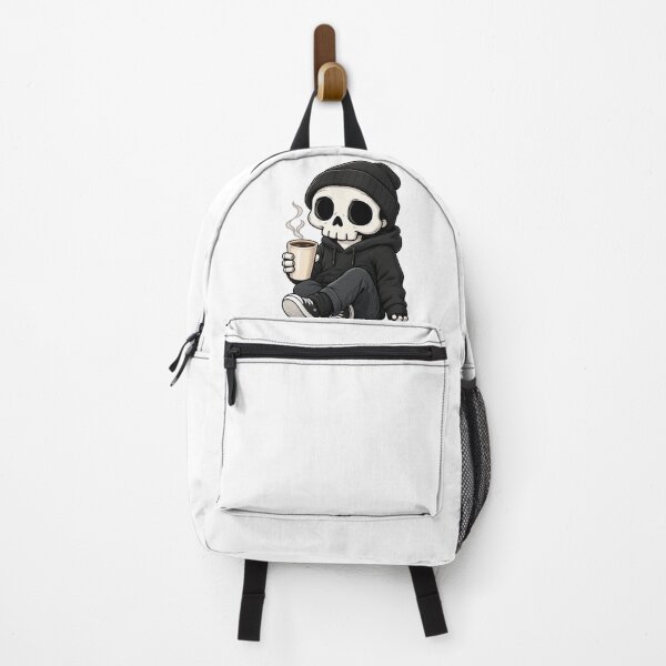 Item preview, Cozy Skeleton Drinking Coffee Cute Goth Beanie Hoodie Art designed and sold by QCena.