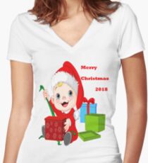 Merry Christmas 2018 Women's Fitted V-Neck T-Shirt