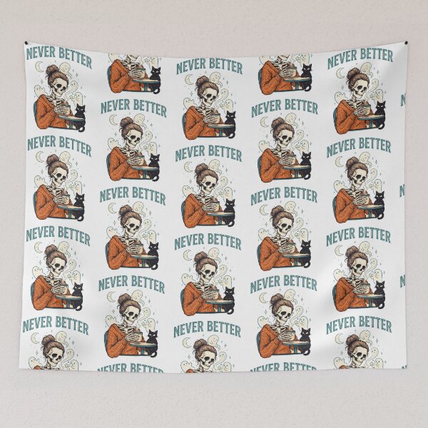 Item preview, Never Better Messy Bun Skeleton Halloween Caffeine Queen designed and sold by Redgiant87x.