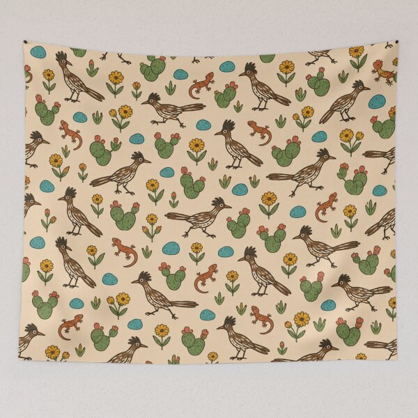 Item preview, Greater Roadrunner Desert Pattern | Roadrunners, Prickly Pear Cactus, Lizards and Desert Marigolds designed and sold by StickyGuys.