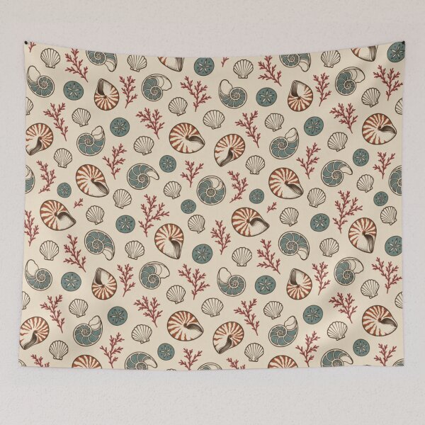 Item preview, Chambered Nautilus Shell Pattern | Vintage Seashells, Sand Dollars, Scallops and Red Seaweed designed and sold by StickyGuys.