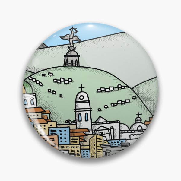 Item preview, Quito, Ecuador: Illustrated Cityscape and Cotopaxi Volcano - Illustration of Quito designed and sold by RebecaZum.