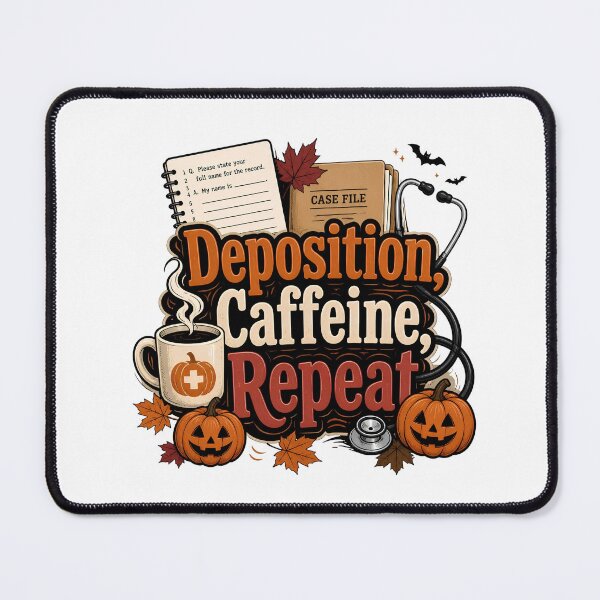Item preview, Deposition Caffeine Repeat Legal Nurse Halloween Coffee Saying designed and sold by CuteDesignables.