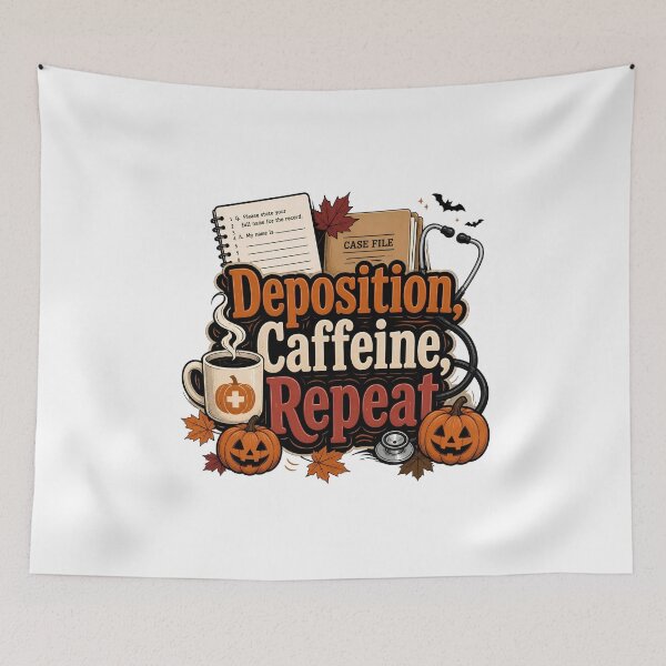 Item preview, Deposition Caffeine Repeat Legal Nurse Halloween Coffee Saying designed and sold by CuteDesignables.