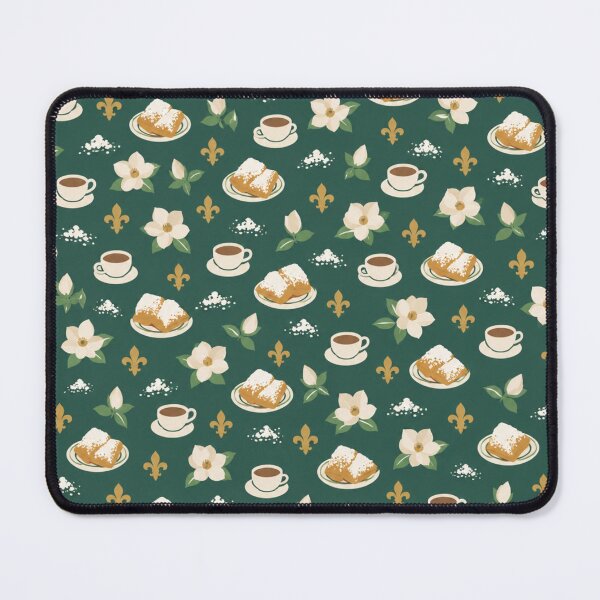 Item preview, Beignets New Orleans Cafe Pattern | Powdered Sugar Beignets, Cafe au Lait, Magnolias and Fleur de Lis designed and sold by StickyGuys.