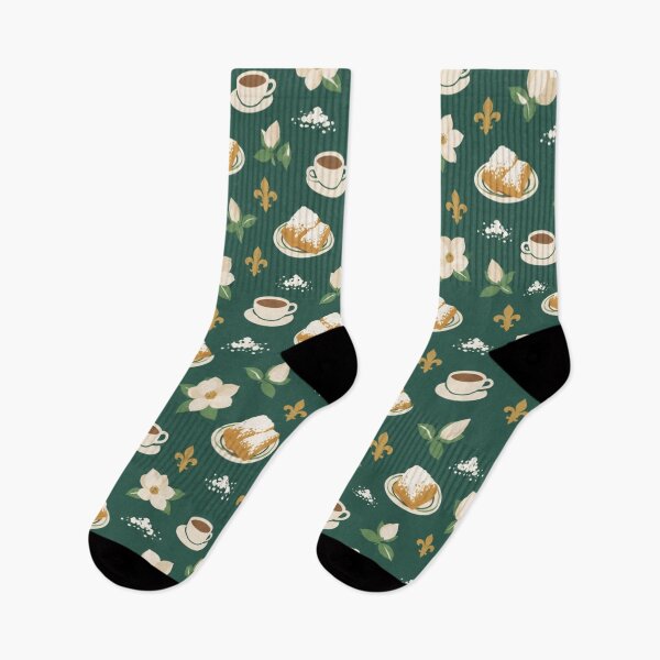 Aperçu de l'œuvre Beignets New Orleans Cafe Pattern | Beignets au sucre en poudre, Café au Lait, Magnolias et Fleur de Lys créée et vendue par StickyGuys.