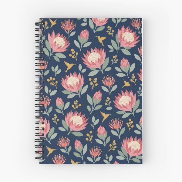 Item preview, King Protea Floral Pattern | South African Proteas, Pincushion Blooms, Silver Leaves and Sunbirds on Navy designed and sold by StickyGuys.