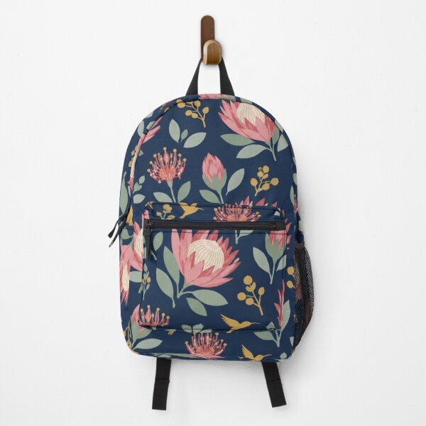 Item preview, King Protea Floral Pattern | South African Proteas, Pincushion Blooms, Silver Leaves and Sunbirds on Navy designed and sold by StickyGuys.