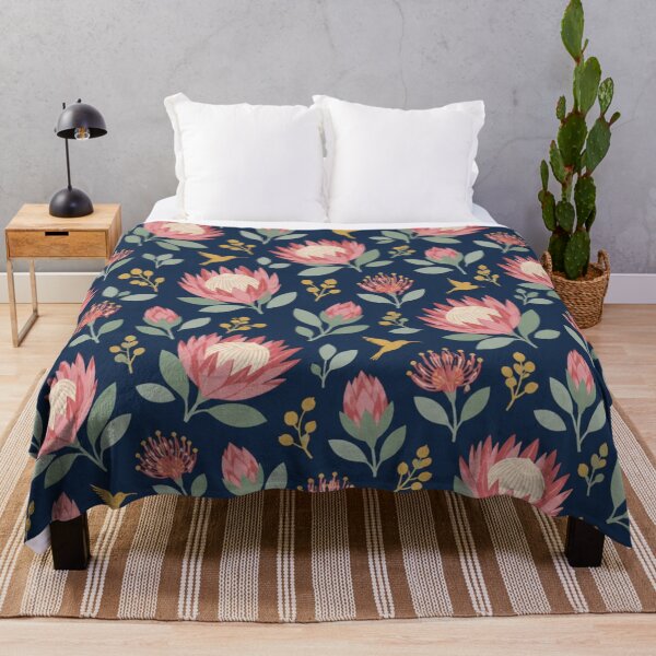 Item preview, King Protea Floral Pattern | South African Proteas, Pincushion Blooms, Silver Leaves and Sunbirds on Navy designed and sold by StickyGuys.