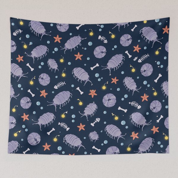 Item preview, Giant Isopod Deep Sea Pattern | Armored Isopods, Sea Stars, Bubbles and Glowing Lights on Navy designed and sold by StickyGuys.