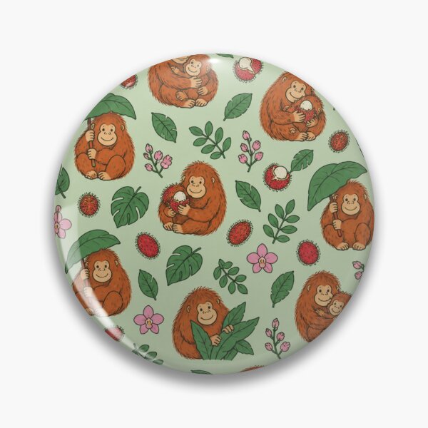 Item preview, Sumatran Orangutan Jungle Pattern | Orangutans with Leaf Umbrellas, Babies, Rambutans and Orchids designed and sold by StickyGuys.