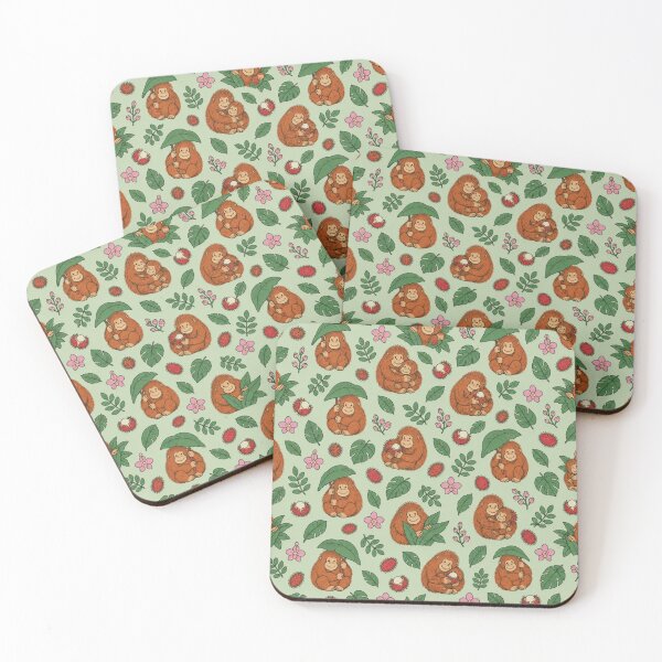 Item preview, Sumatran Orangutan Jungle Pattern | Orangutans with Leaf Umbrellas, Babies, Rambutans and Orchids designed and sold by StickyGuys.