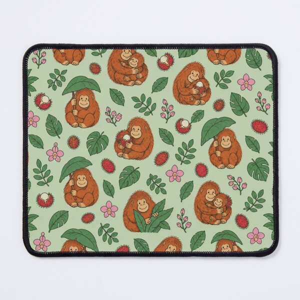 Item preview, Sumatran Orangutan Jungle Pattern | Orangutans with Leaf Umbrellas, Babies, Rambutans and Orchids designed and sold by StickyGuys.