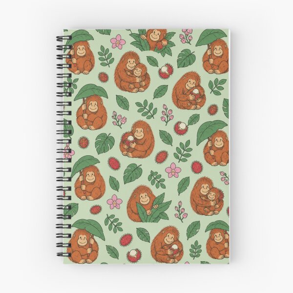 Item preview, Sumatran Orangutan Jungle Pattern | Orangutans with Leaf Umbrellas, Babies, Rambutans and Orchids designed and sold by StickyGuys.