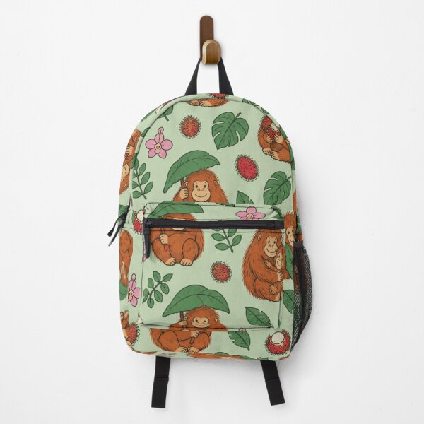 Item preview, Sumatran Orangutan Jungle Pattern | Orangutans with Leaf Umbrellas, Babies, Rambutans and Orchids designed and sold by StickyGuys.