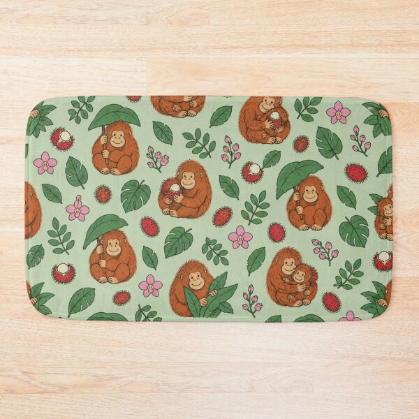 Item preview, Sumatran Orangutan Jungle Pattern | Orangutans with Leaf Umbrellas, Babies, Rambutans and Orchids designed and sold by StickyGuys.