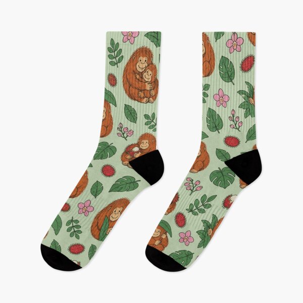 Item preview, Sumatran Orangutan Jungle Pattern | Orangutans with Leaf Umbrellas, Babies, Rambutans and Orchids designed and sold by StickyGuys.