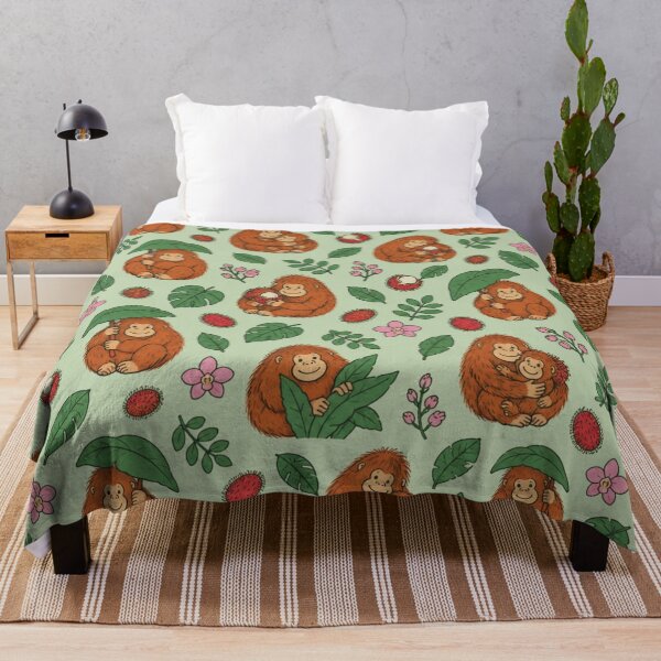 Item preview, Sumatran Orangutan Jungle Pattern | Orangutans with Leaf Umbrellas, Babies, Rambutans and Orchids designed and sold by StickyGuys.