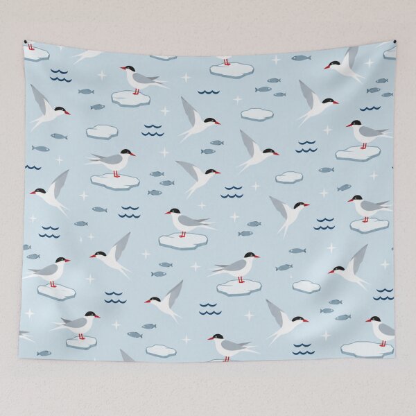 Item preview, Arctic Tern Seabird Pattern | Terns Flying and Resting on Ice Floes with Little Fish and Waves designed and sold by StickyGuys.
