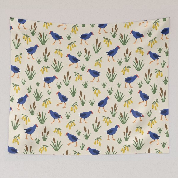 Item preview, Pukeko New Zealand Bird Pattern | Purple Swamphens, Flax, Bulrushes and Yellow Kowhai Flowers designed and sold by StickyGuys.