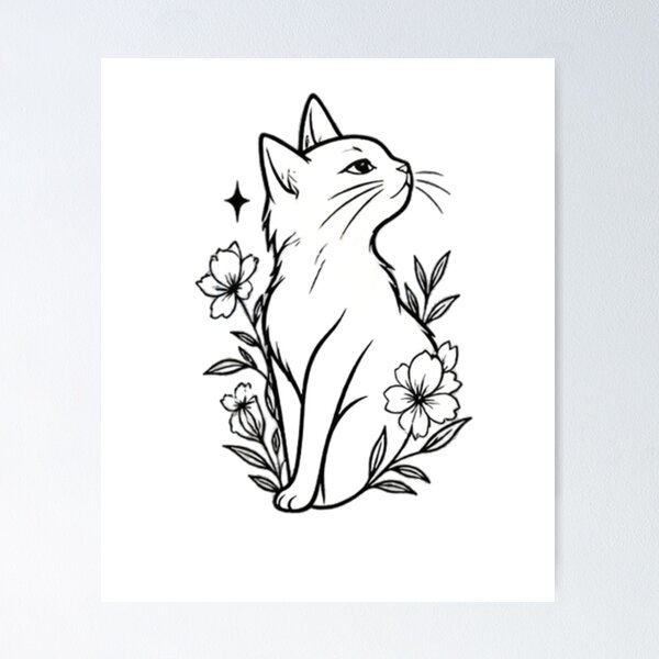 Item preview, Cat aesthetic Floral Line Art Cat Botanical designed and sold by fati-stor.