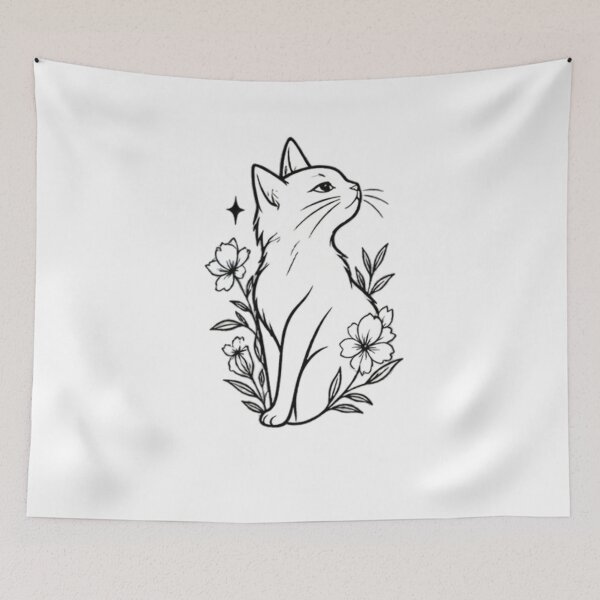 Item preview, Cat aesthetic Floral Line Art Cat Botanical designed and sold by fati-stor.