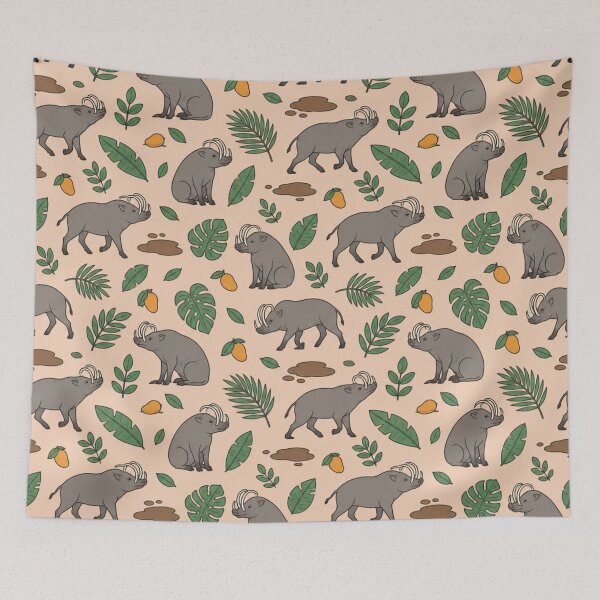 Item preview, Babirusa Funny Pig Pattern | Indonesian Deer Pigs with Curved Tusks, Mangoes and Jungle Leaves designed and sold by StickyGuys.