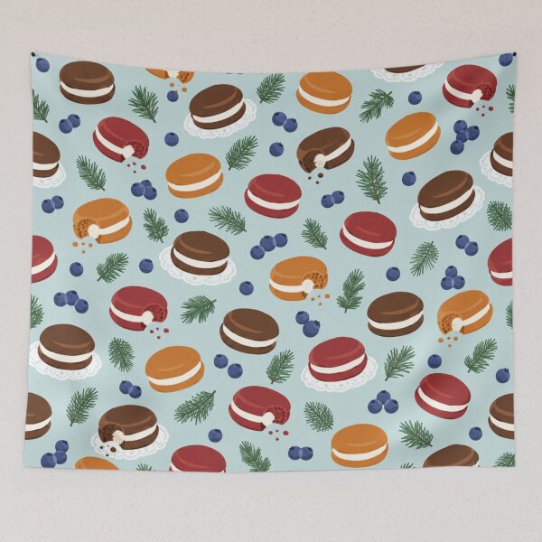 Item preview, Whoopie Pie Bakery Pattern | Chocolate, Pumpkin and Red Velvet Whoopie Pies with Blueberries designed and sold by StickyGuys.