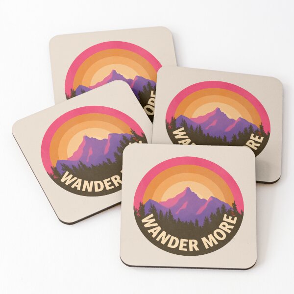 Item preview, Wander More Retro Mountain Sunset Badge Design designed and sold by peterdesigns.
