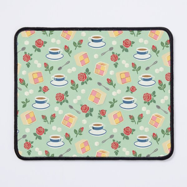 Item preview, Battenberg Cake Afternoon Tea Pattern | Pink and Yellow Cake Slices, Teacups, Sugar Cubes and Roses designed and sold by StickyGuys.