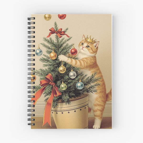 Item preview, Cat in a Paper Crown Climbing the Christmas Tree, Vintage Christmas designed and sold by GildedFolio.