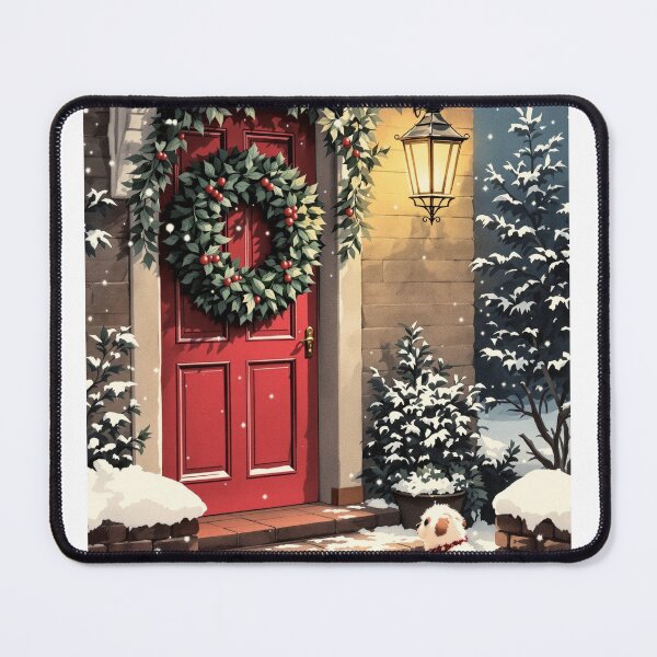Item preview, Red Door with a Holly Wreath, Cosy Christmas Welcome designed and sold by GildedFolio.