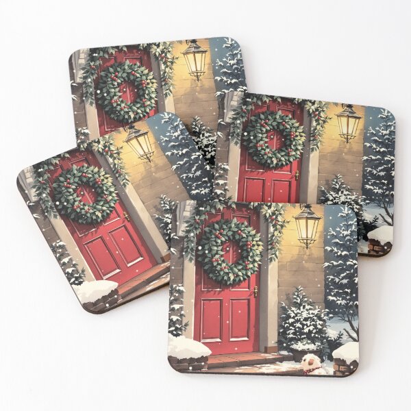 Item preview, Red Door with a Holly Wreath, Cosy Christmas Welcome designed and sold by GildedFolio.
