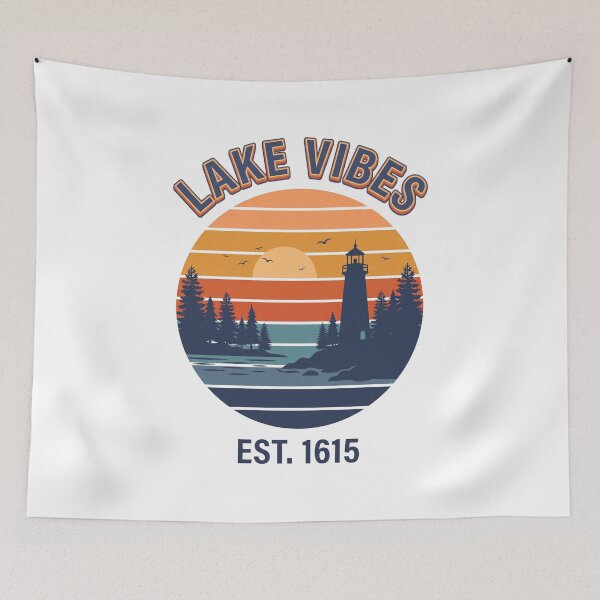 Item preview, Lake Vibes Sunset Lighthouse - Retro 70s Outdoors Art designed and sold by Pollock.