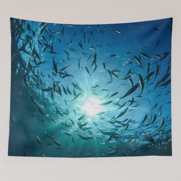 Item preview, Underwater School of Fish Sunlight Rays Deep Blue Ocean designed and sold by PetalsPaws.