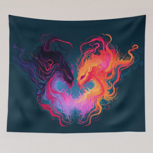 Item preview, Twin Elemental Flame Dragons Heart Art designed and sold by Lunat1kk.