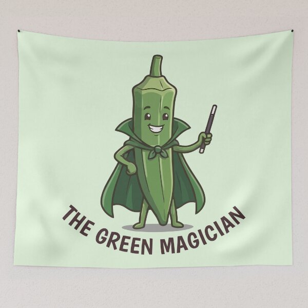 Item preview, The Green Magician Cute Okra Superhero Vegetable Wizard designed and sold by Amir Faysal.