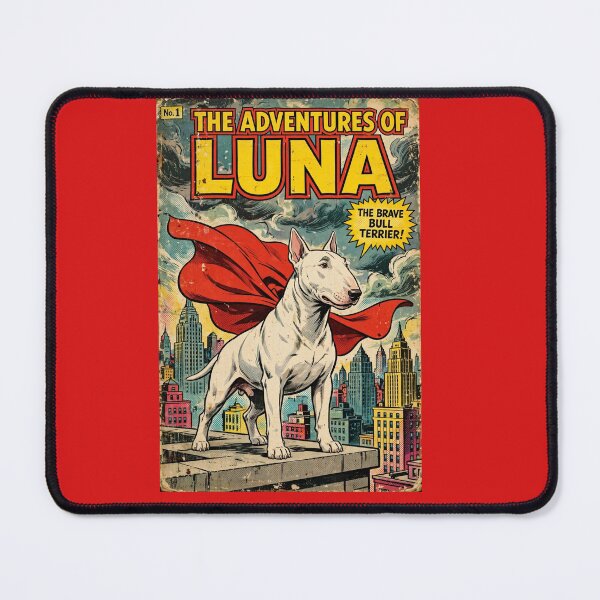 Item preview, The Adventures of Luna Comic Cover Poster, Vintage Bull Terrier Superhero Art Print, Retro Comic Book Dog Wall Art designed and sold by LunaAdventurer.