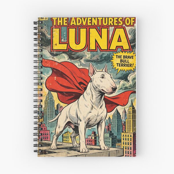 Item preview, The Adventures of Luna Comic Cover Poster, Vintage Bull Terrier Superhero Art Print, Retro Comic Book Dog Wall Art designed and sold by LunaAdventurer.