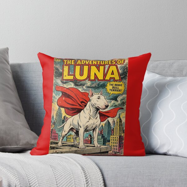 Item preview, The Adventures of Luna Comic Cover Poster, Vintage Bull Terrier Superhero Art Print, Retro Comic Book Dog Wall Art designed and sold by LunaAdventurer.