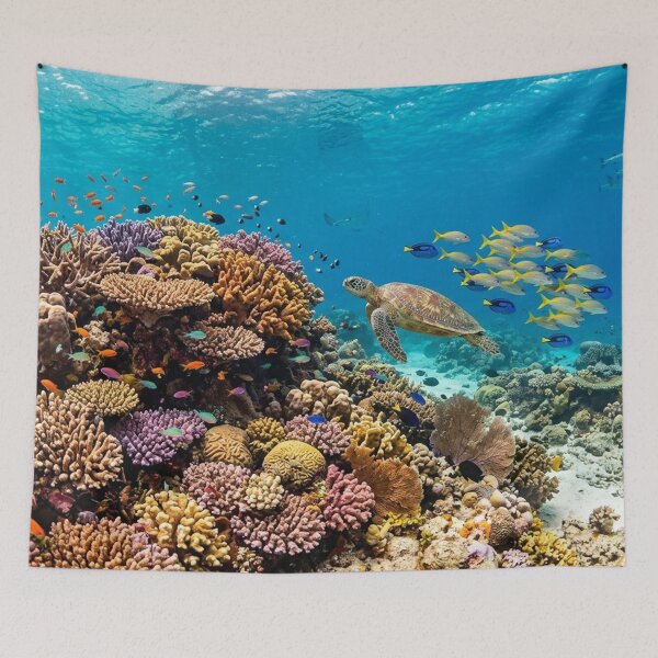 Item preview, Vibrant Tropical Coral Reef: Sea Turtle, Fish School & Divers - Underwater Paradise  designed and sold by PetalsPaws.