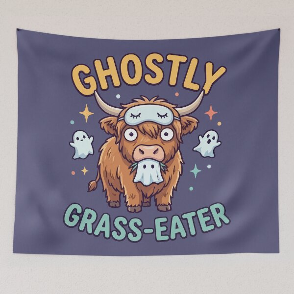 Item preview, Ghostly Grass Eater Cute Highland Cow Ghost Halloween designed and sold by Amir Faysal.