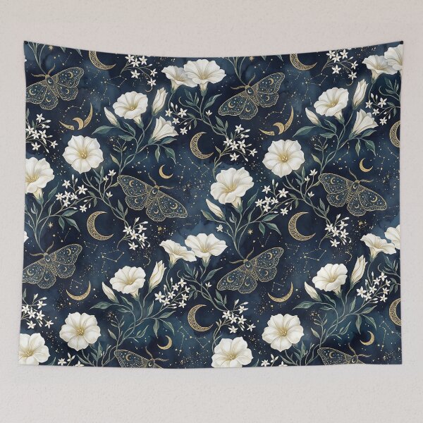 Item preview, Mystical Celestial Moth And Moonflower Pattern designed and sold by wallpapersarts.