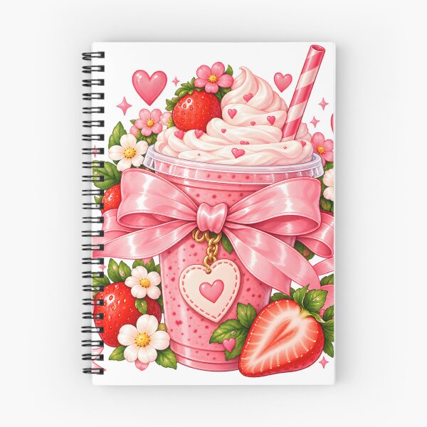 Item preview, Kawaii Pink Strawberry Smoothie with Bow and Hearts designed and sold by TinyWeird.