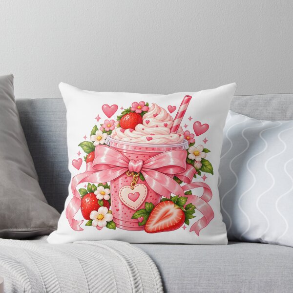 Item preview, Kawaii Pink Strawberry Smoothie with Bow and Hearts designed and sold by TinyWeird.