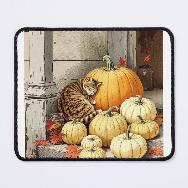 Item preview, Tabby Cat Asleep on the Pumpkins, Cosy Autumn designed and sold by GildedFolio.