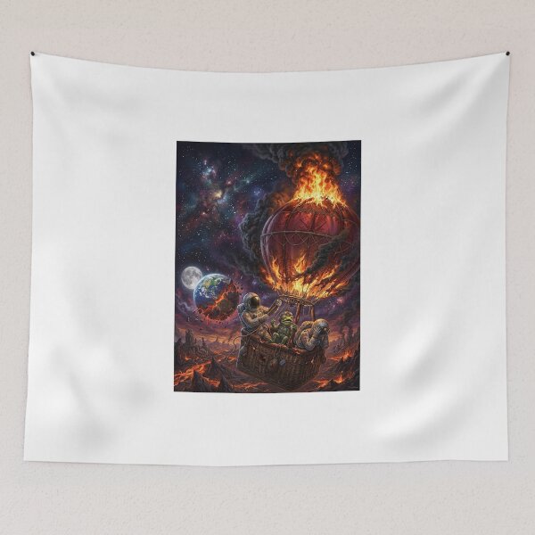 Item preview, Burning Hot Air Balloon Astronauts Alien Frog Pop Surrealism designed and sold by Rain-Road.