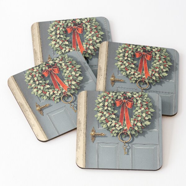 Item preview, Holly Wreath on a Blue Door, Victorian Christmas designed and sold by GildedFolio.