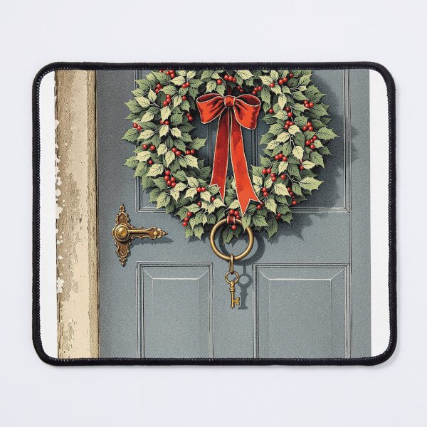 Item preview, Holly Wreath on a Blue Door, Victorian Christmas designed and sold by GildedFolio.